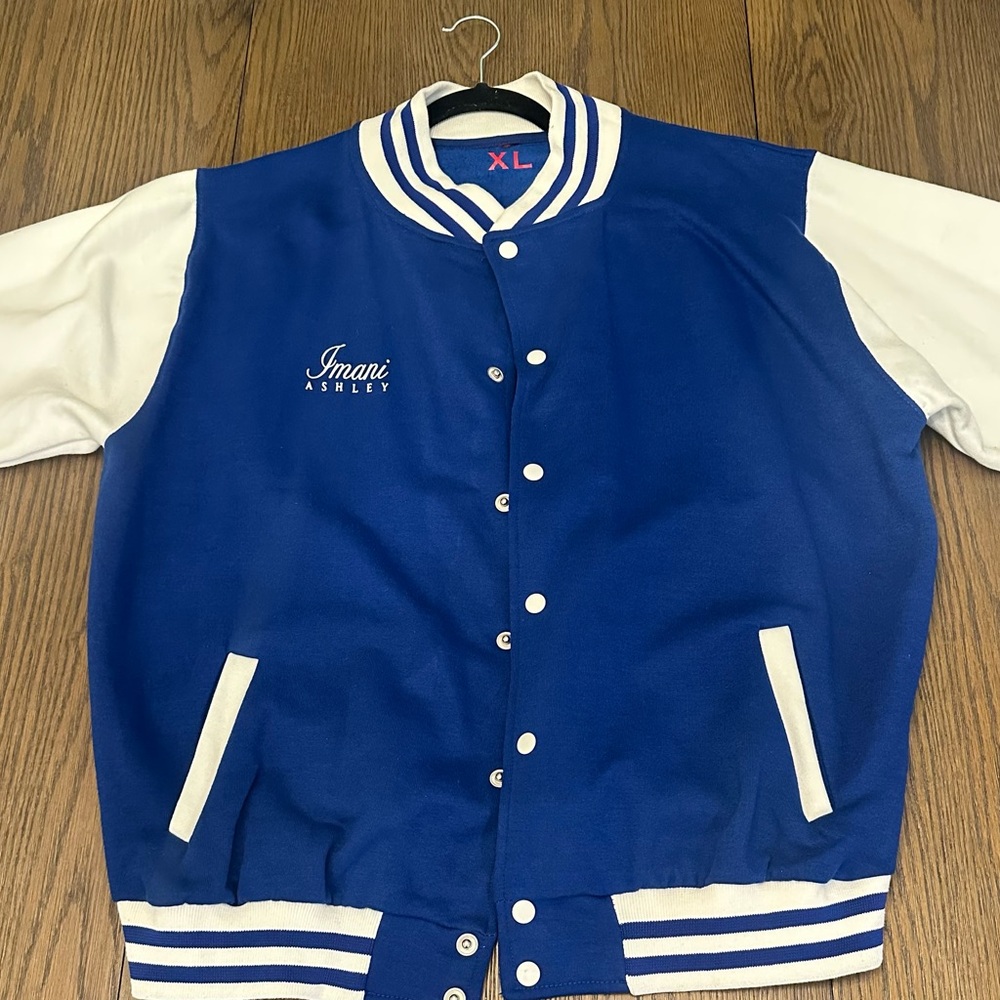 Imani Ashley Blue and White Varsity Jacket